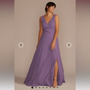 Long chiffon surplice tank bridesmaid dress size 18 wisteria